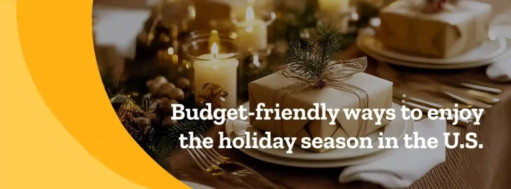 Candles lit and giftbox for a budget friendly holiday season
